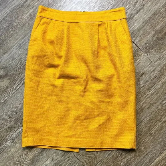 Banana Republic Skirt Women's 4 Pencil Poplin Mustard Gold Preppy Vented - Picture 1 of 8